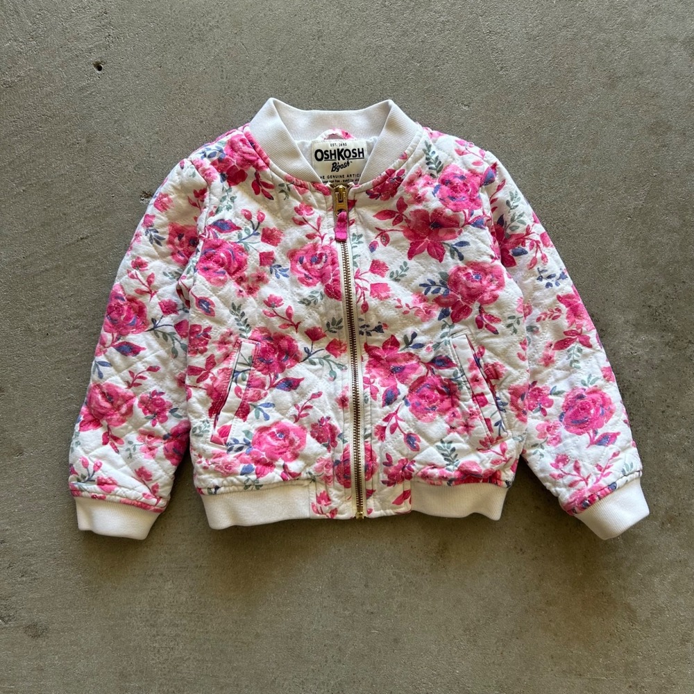 Oshkosh B'gosh Floral Jacket Size 4‎ White Pink Full Zip Bomber